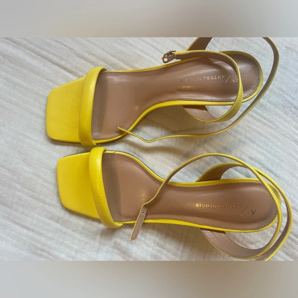 Anthropologie Yellow Heels Sandals - Picture 8 of 12